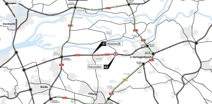 A59 weekend lang dicht tussen Heusden en Waalwijk