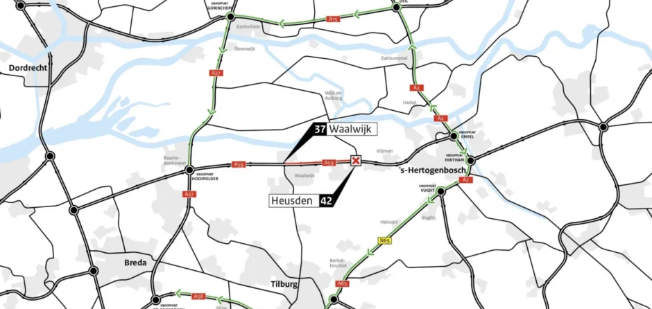 A59 weekend lang dicht tussen Heusden en Waalwijk