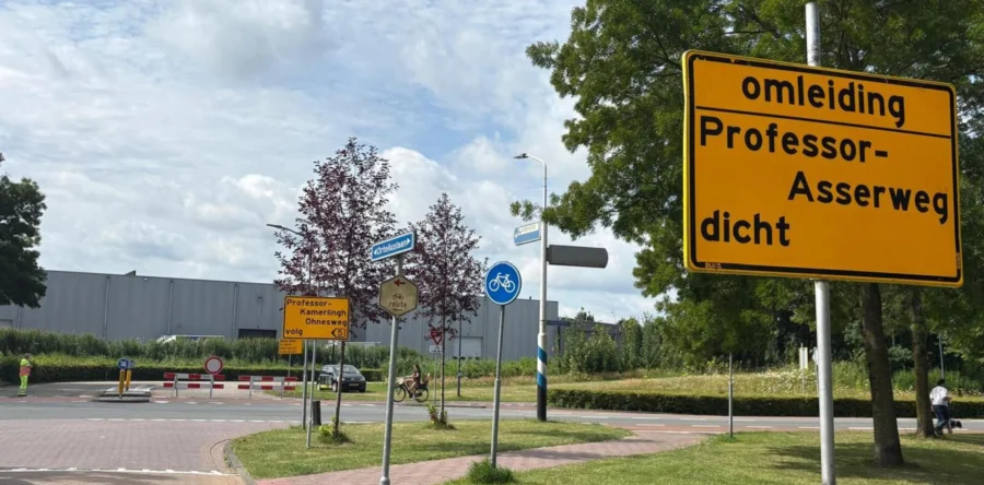 Meerdere afsluitingen op Professor Asserweg zorgen voor omleidingen